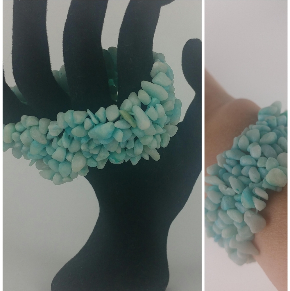 Aqua Blue Howlite Chip Chunky Stretch Bracelet